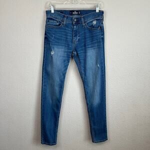 Hollister Jeans Men's 28x32 Skinny Leg Low Rise Distressed Medium Wash Stretch